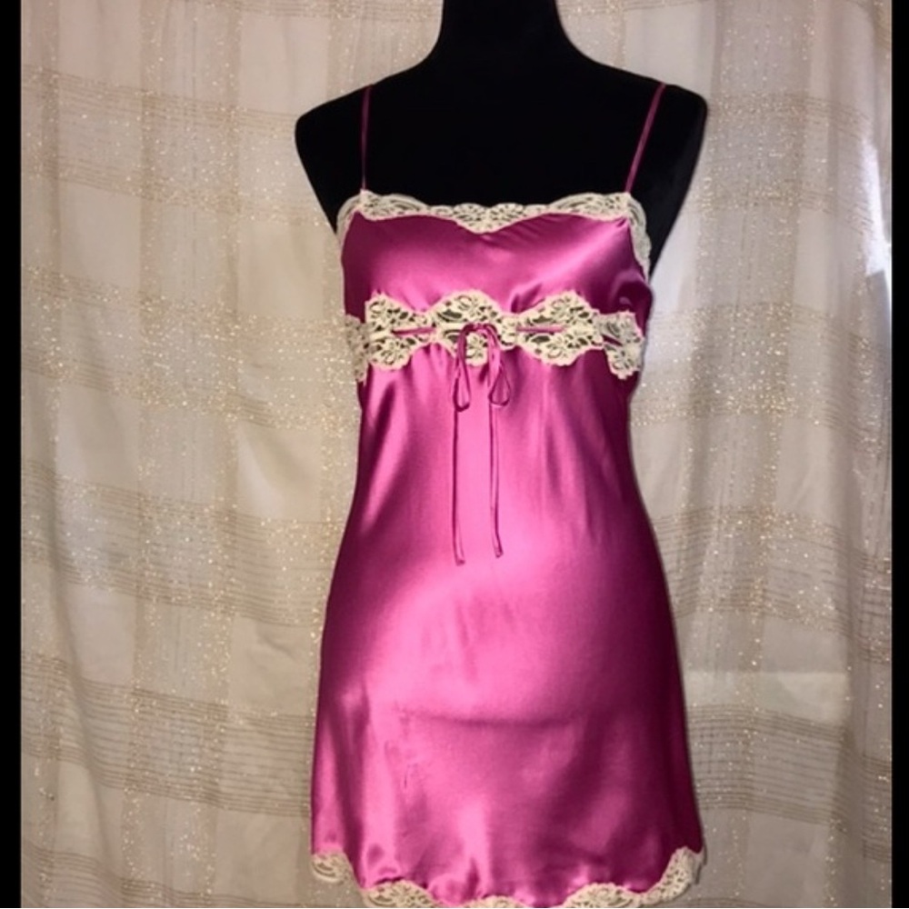 Victoria's Secret Pink Satin Chemise with Cream Lace
